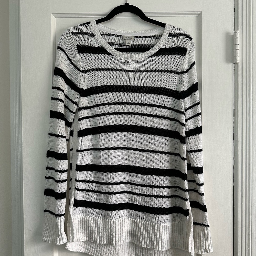 LL Bean Black White Stripe Cotton Tunic, Medium